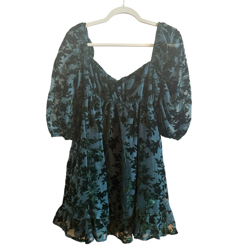 Lair Collection‎ Green Velvet Burnout Baby Doll Off The Shoulder Dress Sz Medium